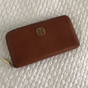 Tory Burch Brown Leather Zipper Wallet
